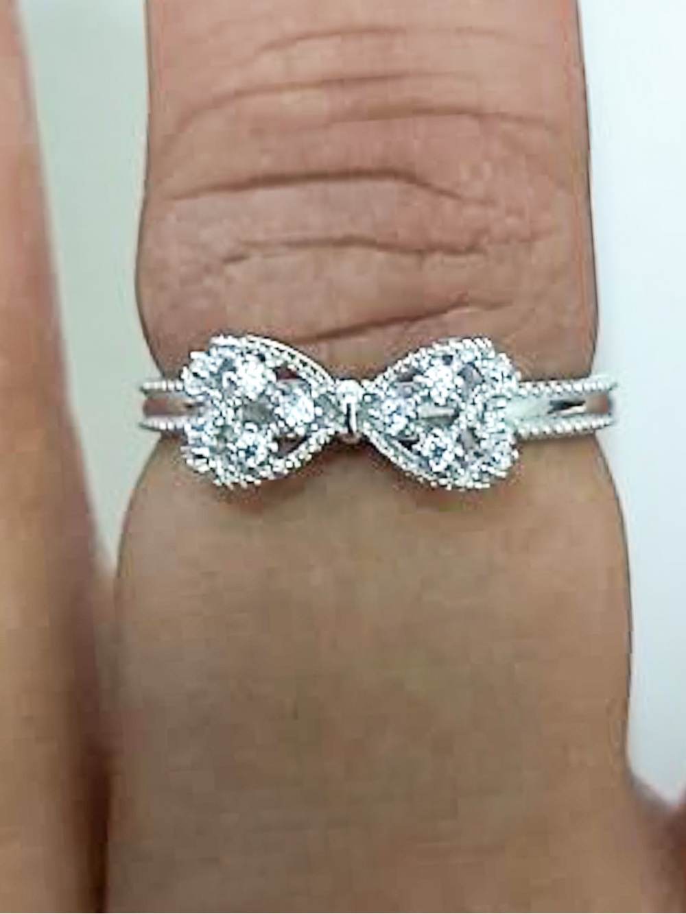 Dainty Bow Knot Petite Solid 92.5 Sterling Silver Ring  CZ Pave Promise Ring